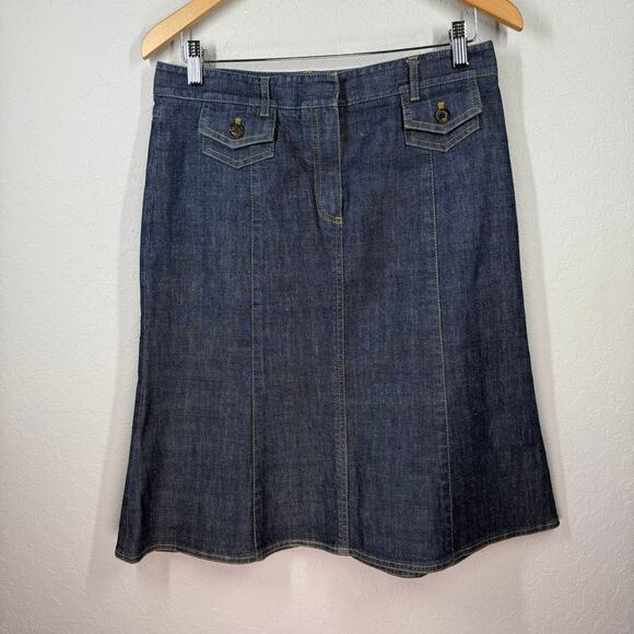 Women's Theory Blue Jean Denim Indigo A Line Skirt Size 8 - Picture 1 of 8